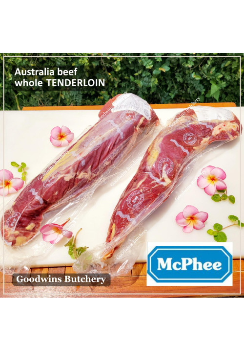 Beef Tenderloin Australia (A) BUDGET frozen McPHEE whole cut +/- 2 kg/pc price/kg (eye fillet mignon daging sapi has dalam)